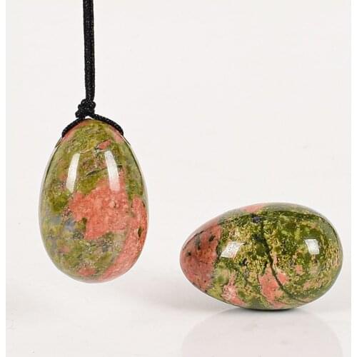 Drilled Unakite Yoni Egg 30*20mm Natural Jade Massage Crystal Stone for Kegel Exercise Vaginal Muscle Massage Ben Wa Balls