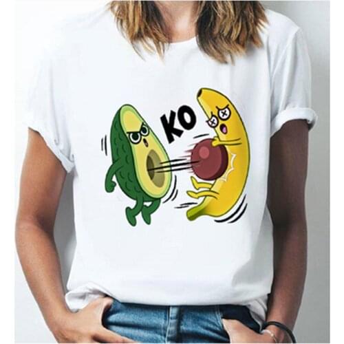 LINNA Kawaii Cartoon Harajuku Avocado T-shirt Women Ullzang 90s T-shirt Fashion Graphic T-shirt Korean T-shirt Female T-shirt