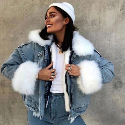 2020 Autumn Winter Demin Jacket Women Coat Faux Fur Fleece Thick Warm Famale Jackets Drawstring Tunic Loose Coat