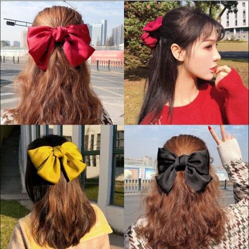 2020Chiffon Big Large Bow Barrettes For Women Hairpin Satin Trendy Elastic Hair Rope Ponytail Clip Lady Hairgrip Hair Accessorie