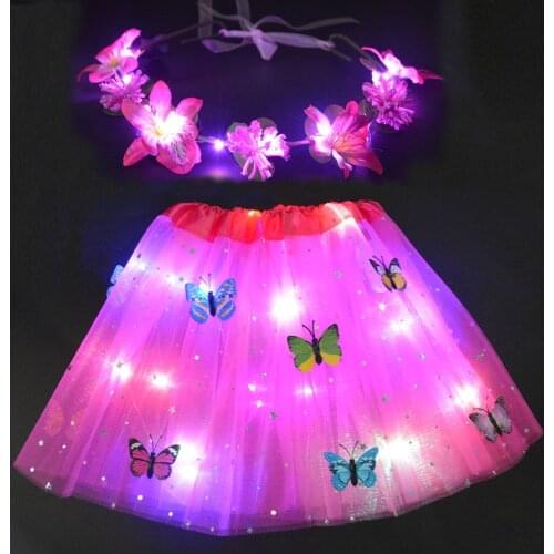Princess LED Tutu Skirt Light up Flower Wreath Xmas Girls Elf Costume Cosplay Fairy Stick Women Girls New Year Christmas Gift