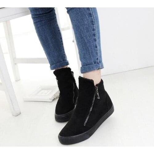 New Women Winter Ankle Boots Female Zipper Flock Platform Snow Boot Ladies Plush Sneakers Casual Flat Shoes Woman Footwear