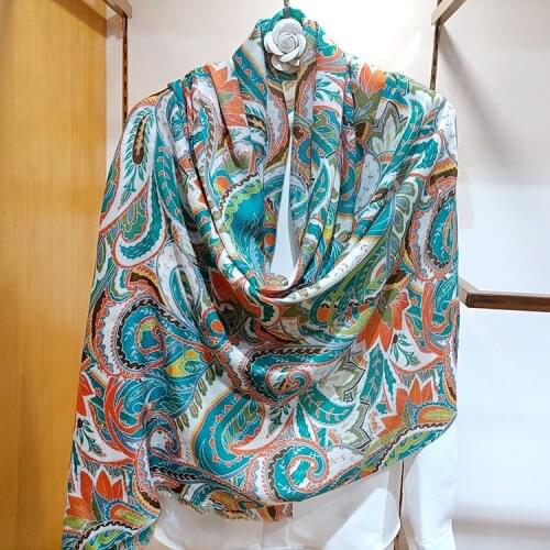 Gem Green Cashew flower Printing Scarf Women Long Shawls Wrap Gill Pashmina 200*100cm