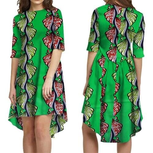 2021 New African Ankara Print Causal Dress for Women Ankara Knee-Length Dresses Bazin Riche Party African Women Clothing WY5686