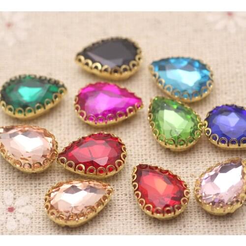 10x14mm sew on rhinestone with gold base claw Flatback mix color crystal strass for DIY wedding party dress hats shoes clothing