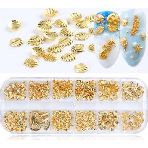 12 Grids/Box Mixed Glitter Metal Nail Art Decoration Starfish Shell Sun Coconut Tree Epoxy Resin Filling Material DIY Jewelry