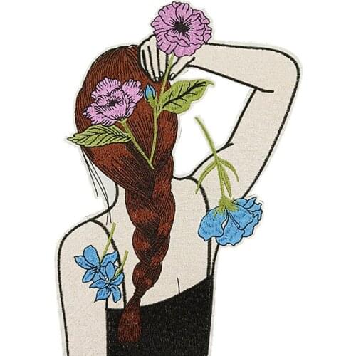 2PCS Embroidery Iron-on Cute Girl Patch Embroidered Flowers Patches For Clothing Bag DIY Sewing Accessories Parches Para P0084