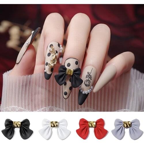 5 Pcs Luxury Nail Jewelry 3D Matte Bow Resin Nail Art Decorations Japanese Style Nail Drills DIY Manicure Design Accessories