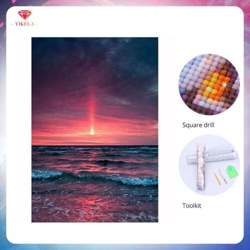 YIKELA 5D Full Square Diamond Accessories Embroidery Sea Sunrise Diamond Painting Cross Stitch Rhinestones Diamond Mosaic Decor