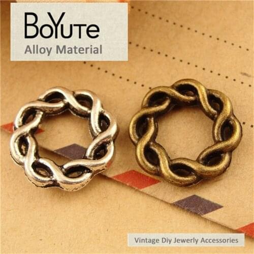 BoYuTe (100 Pieces /lot) 15MM Fashion Jewelry Antique Bronze Plated Metal Twisted Lines Circle Charms Diy Jewelry Making