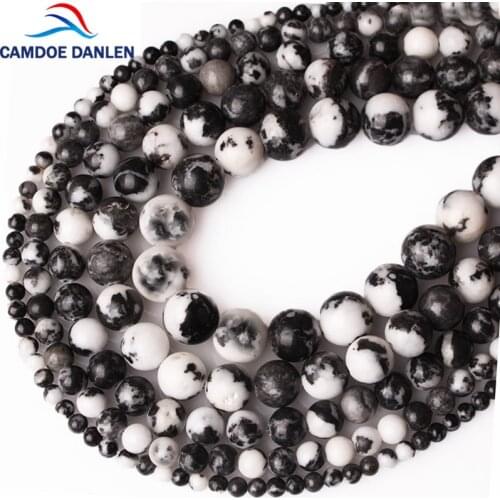 CAMDOE DANLEN Natural Stone Black And White Zebra Jaspers Loose Beads 4 6 8 10 12 MM Diy Bracelet Charms Handmade Jewelry Making
