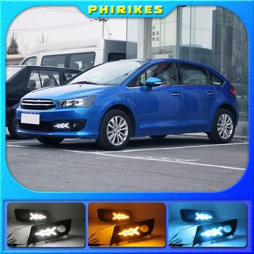 For Citroen C-Quatre 2012-2018 with Dynamic moving yellow turn signal LED DRL daytime running light+Front fog light