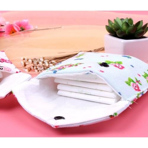 Cotton Purses Feminine Sanitary Napkin Storage Bag Fresh Casual Coin Wallet Lady Fashion Flower Pattern Dollar Money Bag