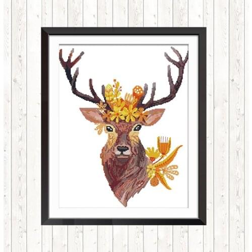 Joy Sunday Cross Stitch Elk 14CT 11CT Printed Canvas For Needlework Embroidery Kit DMC DIY Hand Crafts Cross Stitch Home Decor