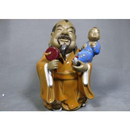 China handmade Porcelain beautiful father and his son sculpture Statue