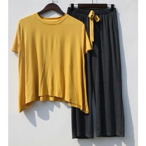 Summer Womens Pijamas Set Sleepwear Modal Cotton Suit home clothes short sleeve two-piece set casual loose Soft pyjama femme