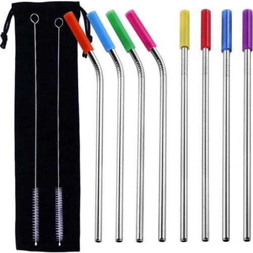 Colorful Straw Silicone Sleeve With Reusable Drinking Straw Bar Supplies Fashion Teeth Shockproof Stainless Steel Straw