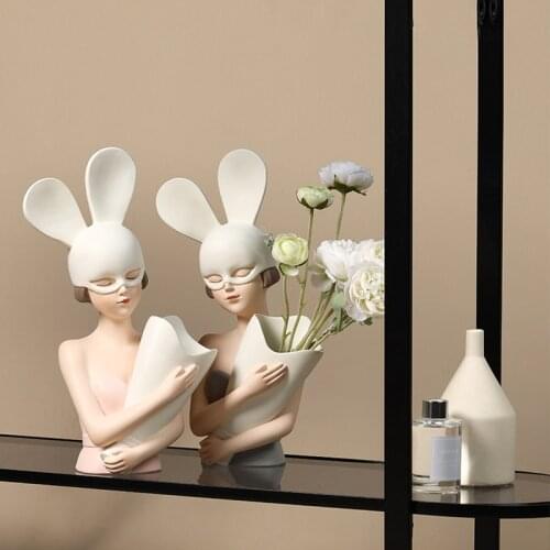 Creative Bunny Girl Homeware Resin Crafts Decoration Nordic Style Desktop Furnishings Home Statue Furniture Accessories