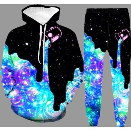Autumn Long Sleeve Clothing Male Hoodie Sweatshirt Suit Starry Sky Print Tracksuit Outfit 2021 Outdoor Sports Trend Mens Sets
