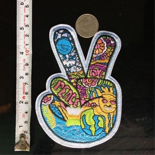 Yeah Gestures Finger Hand Embroidery Patches Iron On Applique Colorful Stripes For Clothing Sticker Clothes Fabric Badge Decor