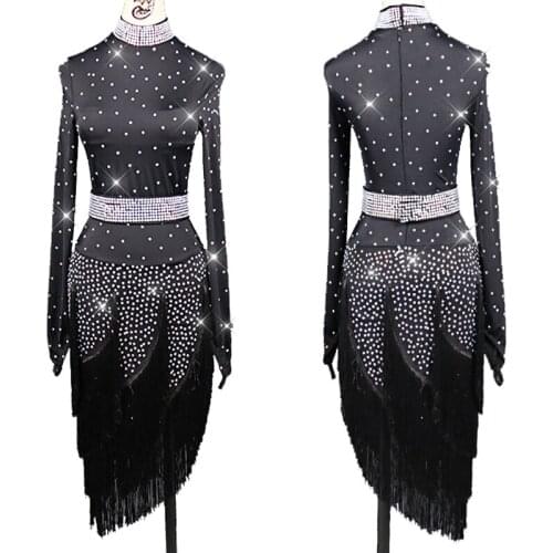Latin Dance Dress New Black Competition Dress Rhinestone Charleston Dance Dress Salsa Customize Size Flapper Dress Latin BL2839
