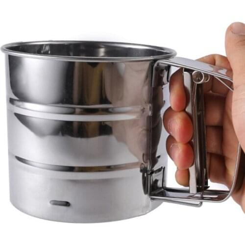 Semi Automatic Handheld Flour Sieve Cup Powder Flour Mesh Baking Icing Sugar Mesh Sieve Stainless Steel Baking Sifters Shakers