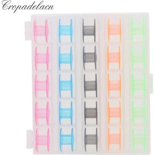 25 Cells Transparent Plastic Storage box / Colorful Bobbin with Clear Spools Box with 25pcs spools for diy Sewing Machine AU272