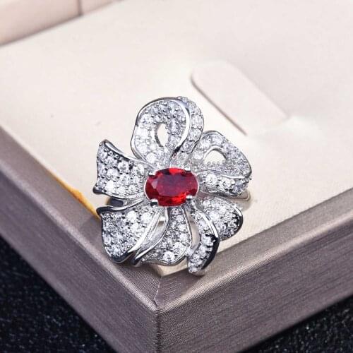 QTT Fashion Flower Crystal Engagement Finger Ring Women AAA Red Zircon Stone Silver Color Ring 2021 Wedding Trend Female Jewelry