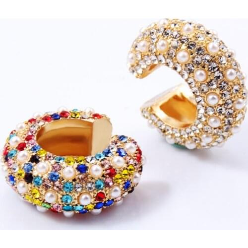 Itenice Bohemia Peral Ear Cuff For Women Girl Multicolor Stackable C Shaped Rhinestone Earcuffs Clip Crystal Earrings Jewelry
