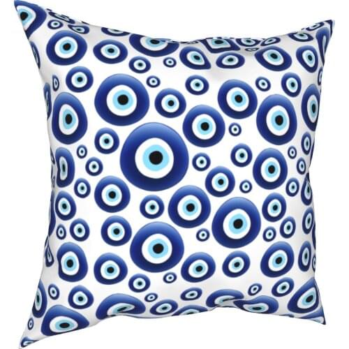 Mediterranean Evil Eye Pillow Case Blue Nazar Amulet Boho Cushion Cover Zipper Decorative Throw Pillow Case Cover for Home 45x45