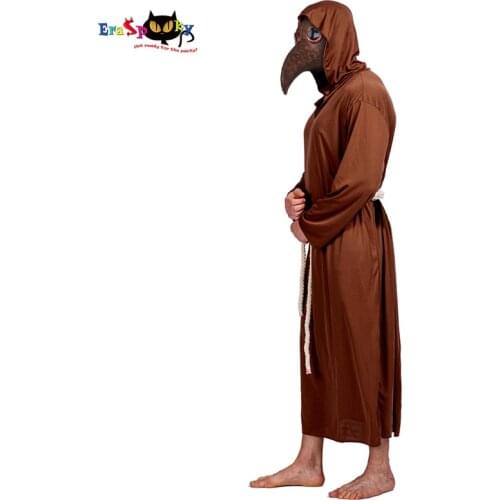Eraspooky Medieval Brown Monk Gown Adult The Plague Doctor Costume Robe Hat Mens Steampunk Bird Leather Mask Cosplay