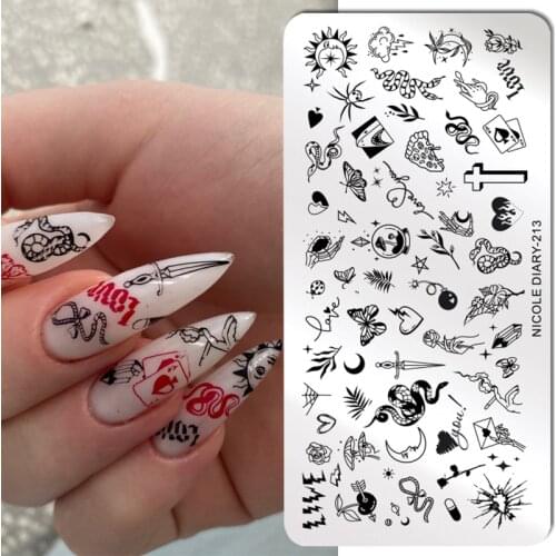NICOLE DIARY Snake Dragon Leopard Nail Art Stamping Plates Summer Leaf Flower Fruit Design Stamp Templates Printing Stencil Tool