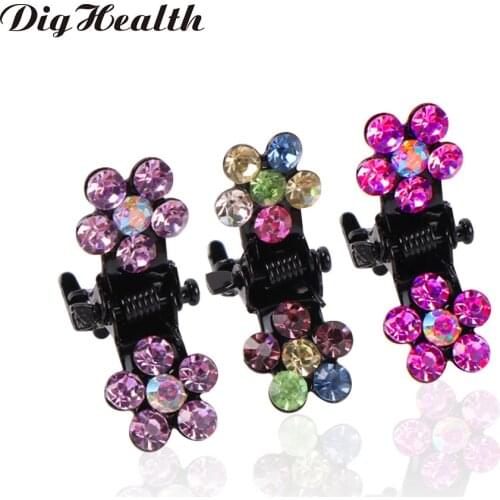 12pcs Black Plastic Mini Crystal Rhinestone Flower Hair Clips 4 Claws Clamps Hairpin For Women Ladies Hair Styling Tools