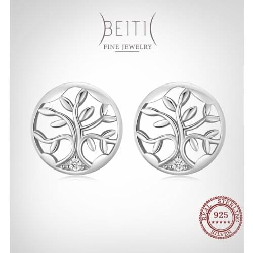 Beitil Genuine 925 Sterling Silver Fashion Charm Round The Tree Of Life Stud Earrings For Women Girls Party Accessories Jewelry