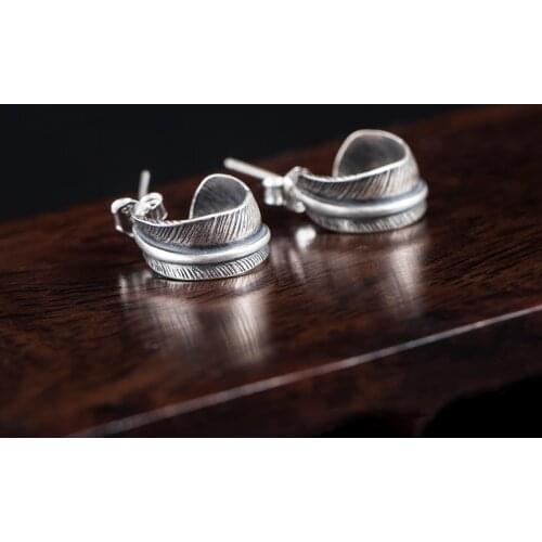 VLA 925 Silver Personalized Distress Feather Earrings For Womens Fashion Simple Peacock Feather Accessories