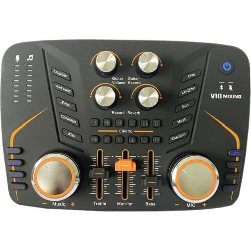 V10 Sound Card, Live Sound Card Microphone Audio Interface For Microphone And Karaoke For Microphone Podcast Mixer