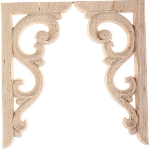 1Pair Wood Carved Applique Frame 12*6cm Vintage Unpainted Corner Onlay For Home Furniture Wall Cabinet Door Decor Crafts