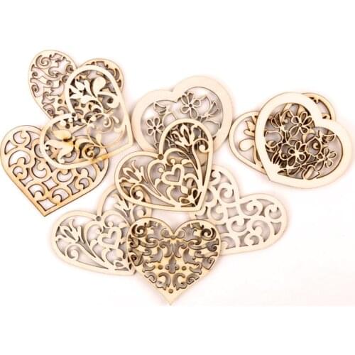 Lovely Heart Pattern Wooden Scrapbooking Painting Collection Craft Handmade DIY Accessory Home Decoration 48-56mm 10pcs MZ223