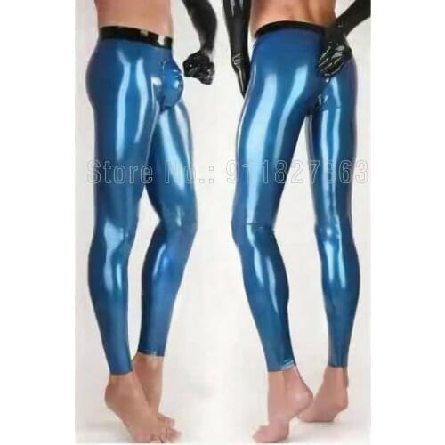 100% Latex Gummi Pants Unique Cool 2-Way Zippers Slim Blue Club Wear Customized
