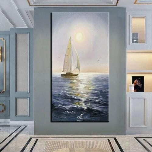 100% Hand-Painted Oil Painting Gallery Canvas Wall Decor Art Seascape Sails Abstract Wall Pictures Color Canvas Painting