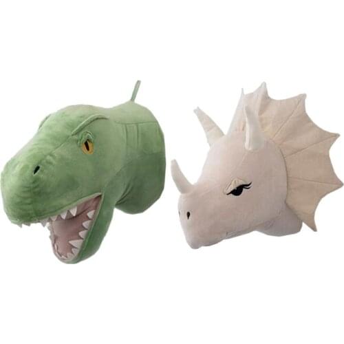 3D Cartoon Animal Head Dinosaur Stuffed Plush Toy for Children Room Wall Decor