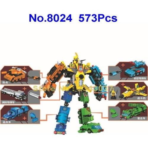 8024 573pcs 6set Military Transformation Deformation Robot Truck Fighter Tank Winner Building Blocks Toy