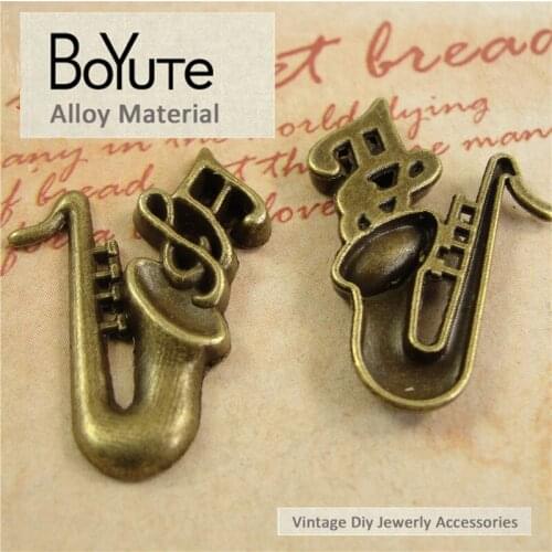 BoYuTe (50 Pieces/Lot) 21*30MM Antique Bronze Plated Alloy Horn Instruments Pendant Charms Diy Jewelry Findings Accessories