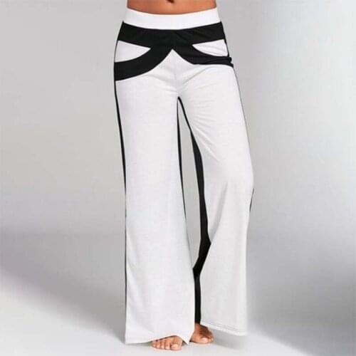 Summer Womens Home Trousers Mid Waist Patchwork Color Loose Casual Office Lady Streetwear Long Wide Leg Pants Plus Size