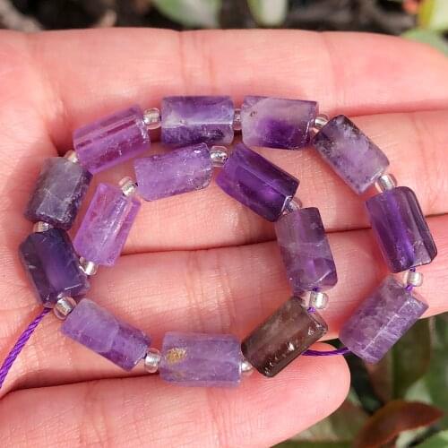 Natural Faceted Amethysts Stone Beads Cylinder Loose Beads For Jewelry DIY Making Bracelet Charms Accessories 7.5inch