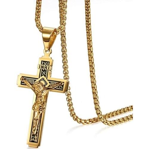 Classic Christian Latin Language "Iesus Nazarenus Rex Iudaeorum" Jesus Cross Amulet Pendant Necklace