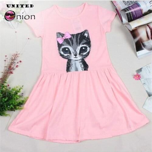 Baby Girls Dress Cat Kitty Lady Girl Cute animal Children Clothing Boy Lady Cartoon bow knot short Sleeve Dresses Kids Clothes