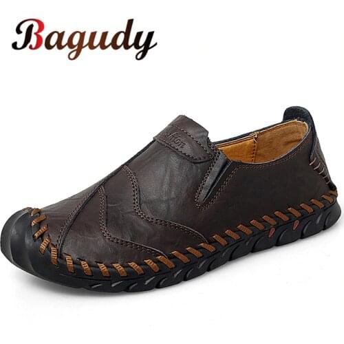 Men Genuine Leather Loafers Shoes Soft Moccasins Flats Comfortable Casual Shoes Slip-On Mens Shoes Driving Shoes Big Size 38-47