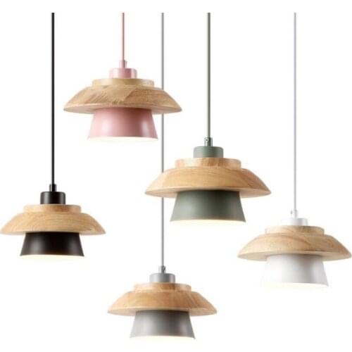 Fashion creative solid wood small Pendant Lights led lamps living room bedroom E27 bulb Pendant lamps led lustre Pendant lamp Z5