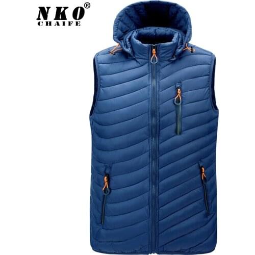CHAIFENKO Mens Winter Sleeveless Vest Jacket Waterproof Thicken Warm Hooded Vest Jacket Men Autumn Fashion Casual Waistcoat Men